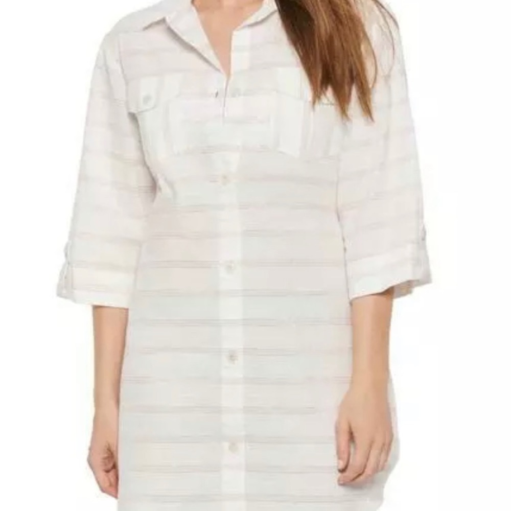 Dotti WHITE PINK Radiance Striped‎ Shirtdress Swim Cover-up, US Medium NWT 4866